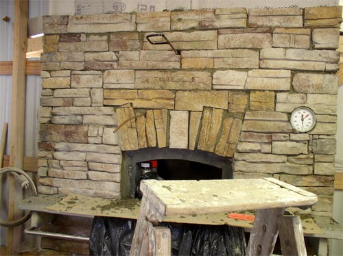 rock facing inside bakery